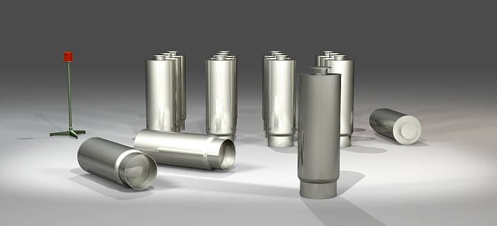 The stainless steel canister contain vitrified high-level radioactive waste